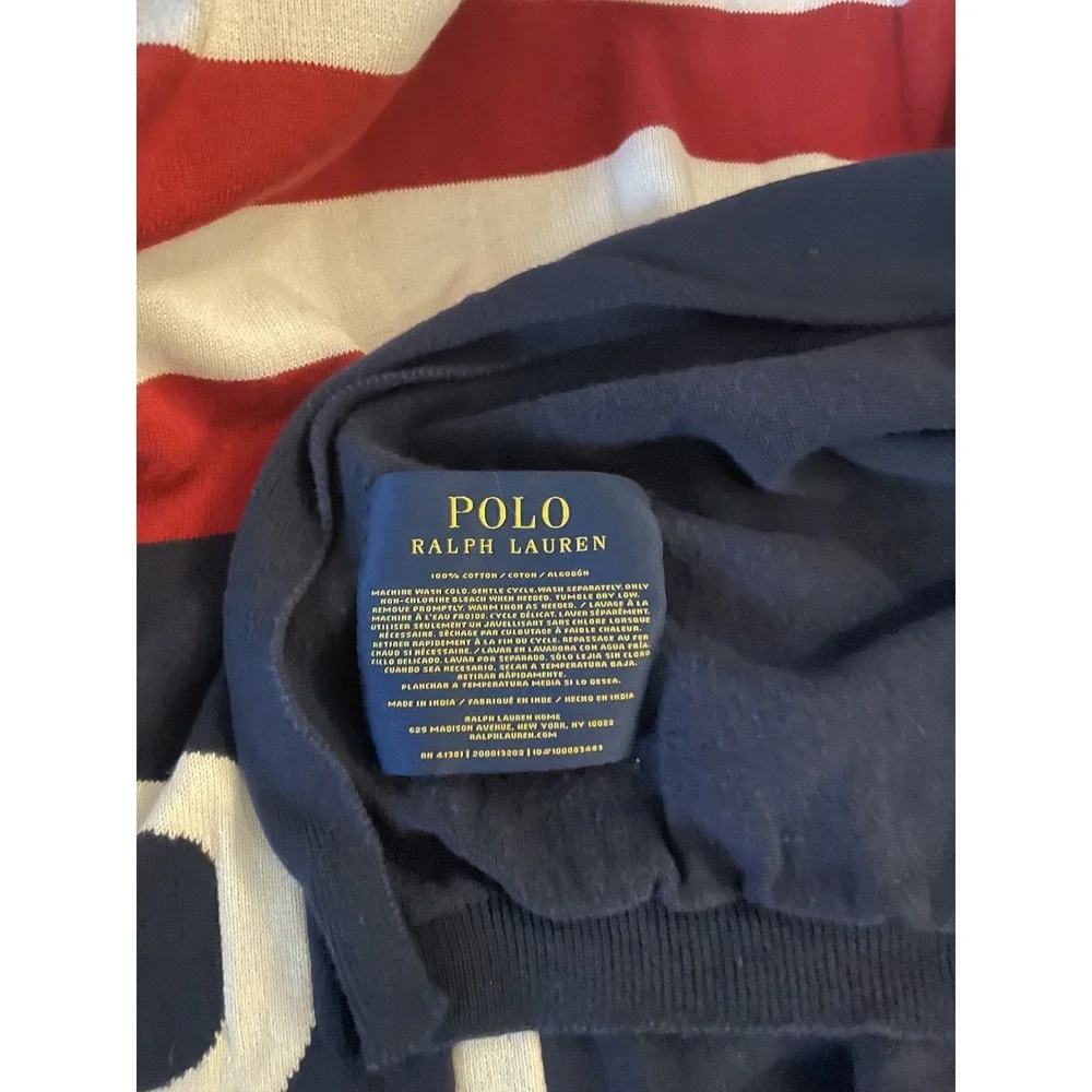 Vtg Red White Blue Polo Ralph Lauren  RL -67 Flag Throw Blanket Knit 100% Cotton